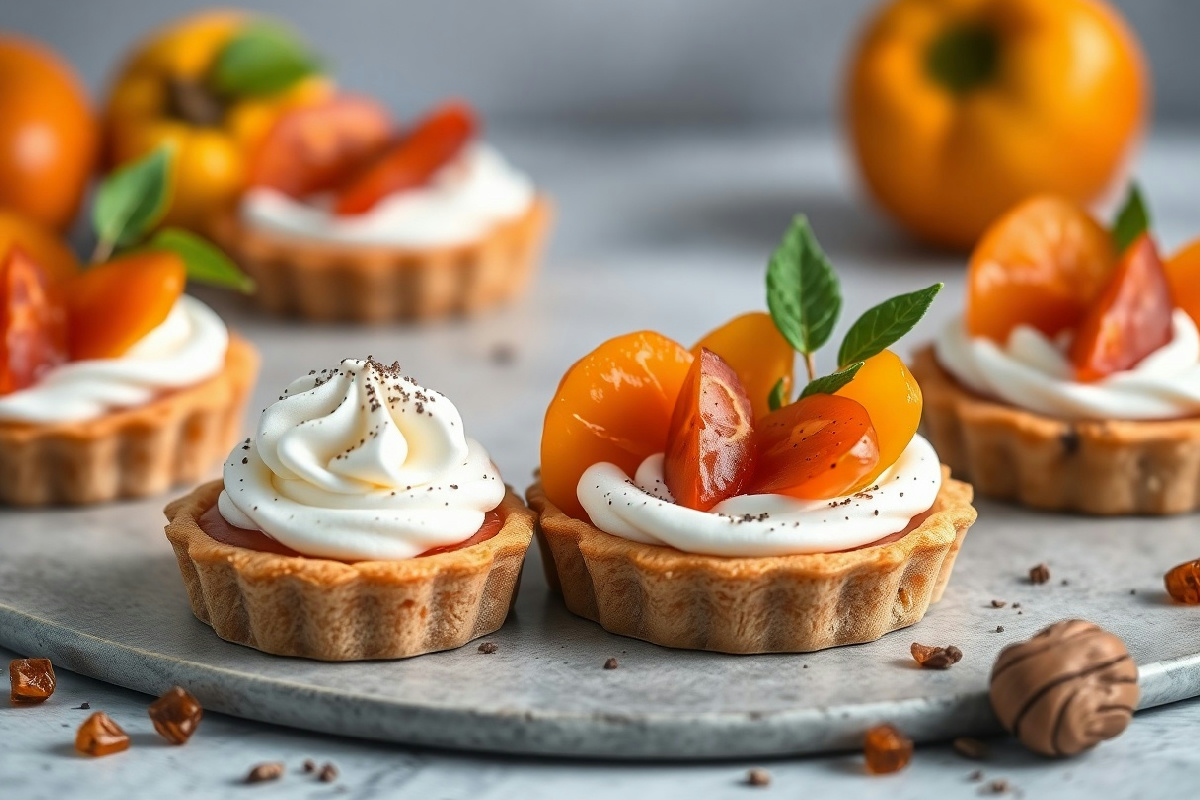 Queste tartellette con panna montata, cachi e ganache di castagne sono il dessert che non puoi perderti per impressionare gli ospiti